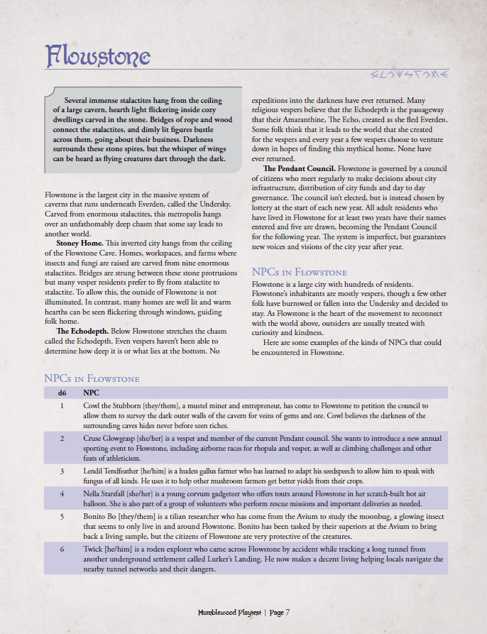 Humblewood Beta: Vesper & Flowstone (PDF)