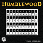 Humblewood font sample with alphabet and numbers on a black background