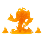Orange fantasy creature figurine with smaller figures on a white background