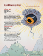 Spell description page with an eye illustration and mountain landscape